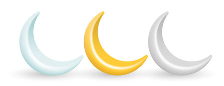3d crescent moon set in yellow, white and blue color. islamic ornament illustrationのイラスト素材
