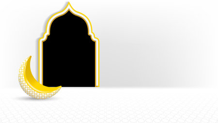 islamic background with crescent and gate in white and gold color.vector illustrationのイラスト素材