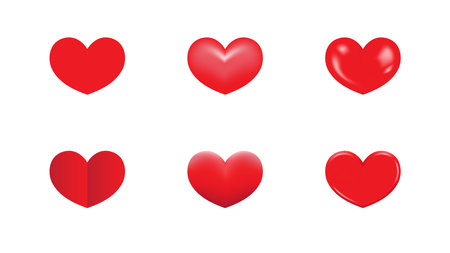 a set 3d red heart icon on white backgroundのイラスト素材