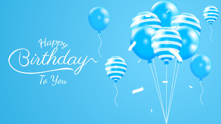 happy birthday background design with balloons in blue color. vector illustrationのイラスト素材