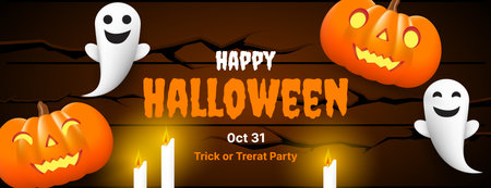 happy halloween banner design with halloween element or decorative objectのイラスト素材