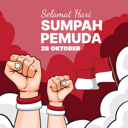 hari sumpah pemuda celebration for people of indonesia with fist and flag. vector illustrationのイラスト素材