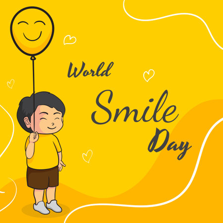 World smile day card with children illustration and balloon. vector illustrationのイラスト素材