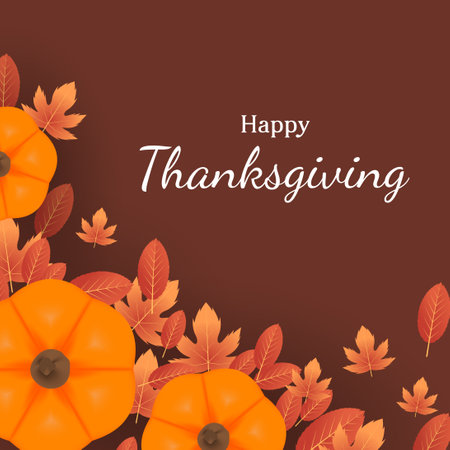 happy thanksgiving card with pumpkin and leaves. vector illustrationのイラスト素材