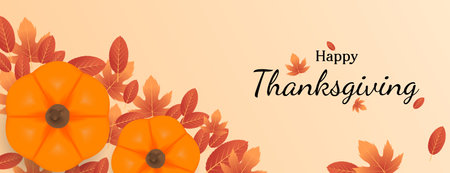 thanksgiving banner background with pumpkin and leavesのイラスト素材