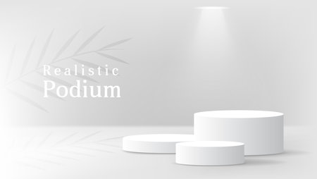 white podium set and palm leaf shadow overlay for product display presentationのイラスト素材