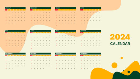 2024 calendar vector design in vintage color with abstract shapes backgroundのイラスト素材