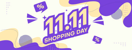 11.11 shopping day banner vector design in purple and cream color with abstract geometric backgroundのイラスト素材