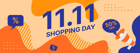 11.11 banner background vector design with orange and blue colorのイラスト素材