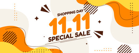 11.11 shopping day sale banner design with abstract shapes background in orange , yellow and brown. vector illustrationのイラスト素材