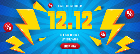 12.12 sale banner vector design in blue ,yellow and red color.のイラスト素材
