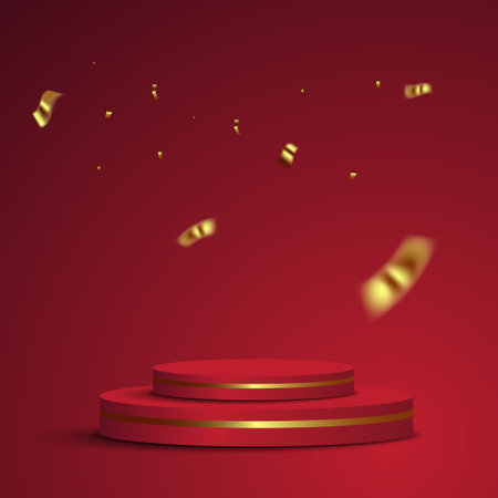red 3d podium background with gold confettiのイラスト素材