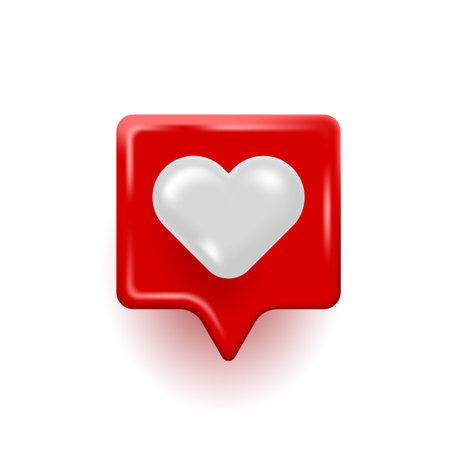 Red speech bubble with heart icon on white background. Vector illustration.のイラスト素材