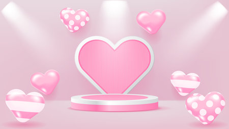 Valentine's Day background with hearts and podium. Vector illustration.のイラスト素材