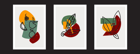 wall art set decoration with vintage abstract shapes. vector illustrationのイラスト素材