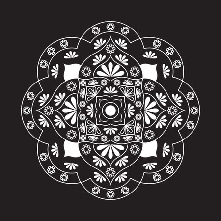 mandala vector design with white color on black background. vector illustrationのイラスト素材