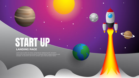 Space rocket launch into space. Start up concept. Vector illustration.のイラスト素材