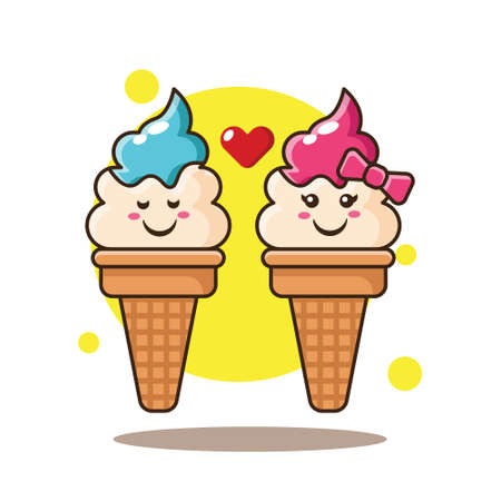 love couple ice cream vector illustration. Flat Cartoon Illustration Vector Design.のイラスト素材