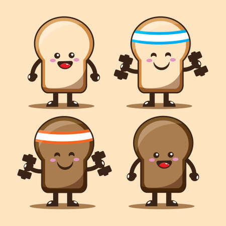 Bread Vector Illustration Set. Breakfast Time. Icon design. Flat Design. Flat Cartoon Style Suitable for Web Landing Page, Banner, Flyer, Stickerのイラスト素材
