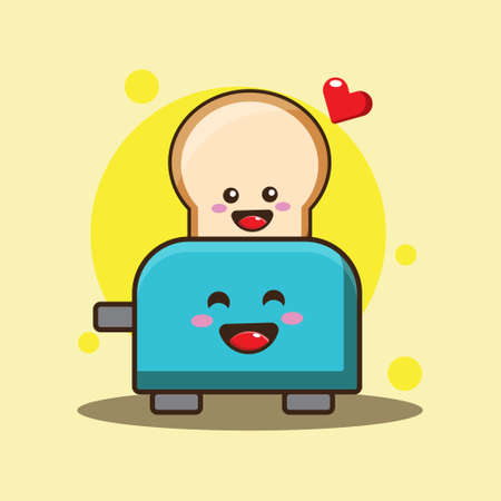 Toasted Bread Vector Illustration. Icon Design. Mascot Design. Breakfast Icon Illustration. Flat Cartoon Style Suitable for Web Landing Page, Banner, Flyer, Sticker.のイラスト素材
