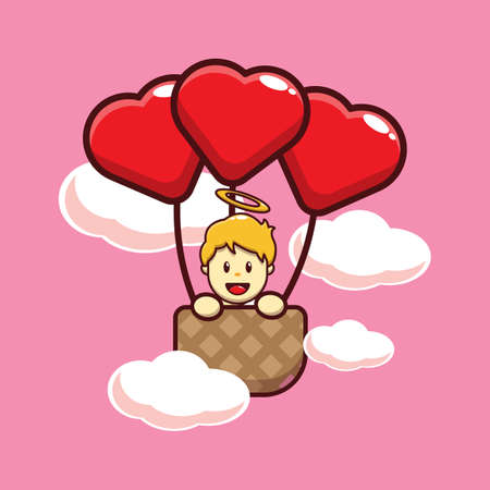 Cute cupid in valentine day illustration. Vector isolated flat illustration for poster, brochure, web, mascot, sticker, logo and icon.のイラスト素材