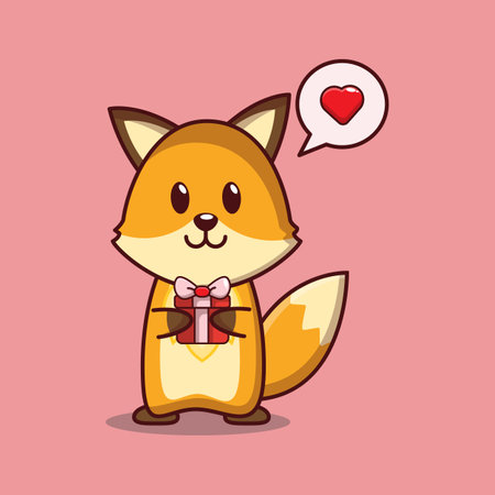 Cute fox in valentine day illustration. Vector isolated flat illustration for poster, brochure, web, mascot, sticker, logo and icon.のイラスト素材