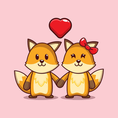 Cute fox in valentine day illustration. Vector isolated flat illustration for poster, brochure, web, mascot, sticker, logo and icon.のイラスト素材