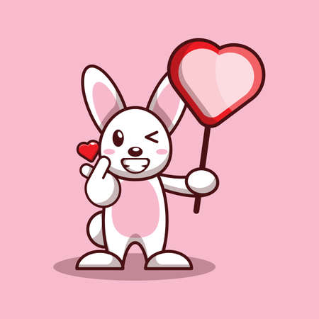 Cute bunny in valentine day illustration. Vector isolated flat illustration for poster, brochure, web, mascot, sticker, logo and icon.のイラスト素材
