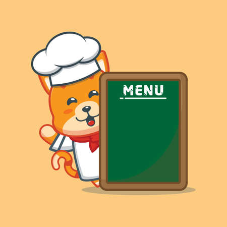 Cute chef cat character illustration. Vector isolated flat illustration for poster, brochure, web, mascot, sticker, logo and icon.のイラスト素材