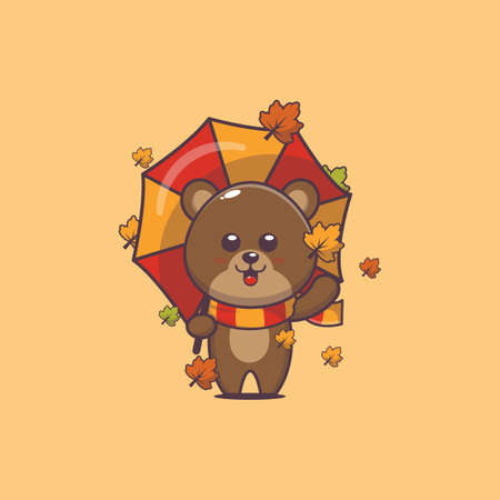 Cute bear with umbrella. Cute autumn animal cartoon illustration.のイラスト素材