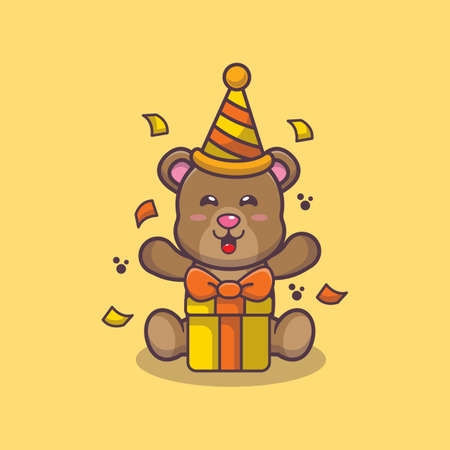 Cute bear in birthday party. Cute animal cartoon illustration.のイラスト素材