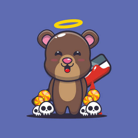 Good or bad bear holding bloody machete in halloween day.のイラスト素材