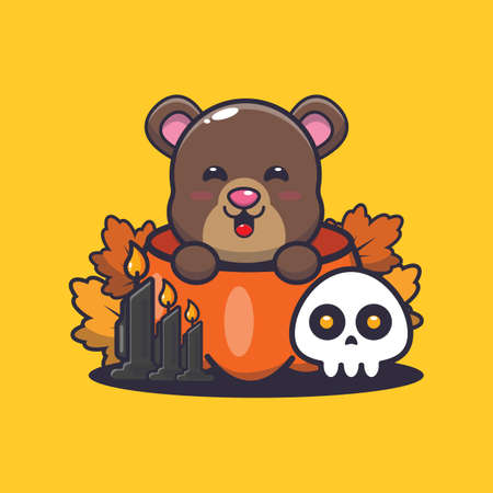 Cute bear in halloween pumpkinのイラスト素材