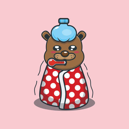 Cute beaver sick. Cute animal cartoon illustration.のイラスト素材