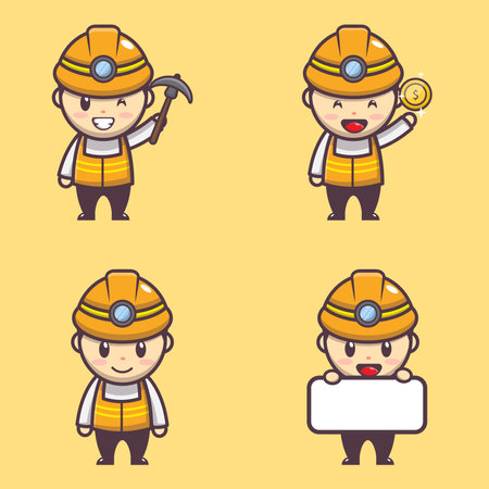 Cute miner vector illustration. Cute Profession cartoon vector illustration.のイラスト素材