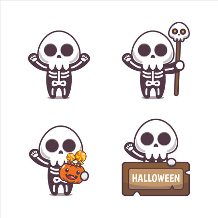 Cute skeleton vector illustration. Cute halloween cartoon vector illustration.のイラスト素材