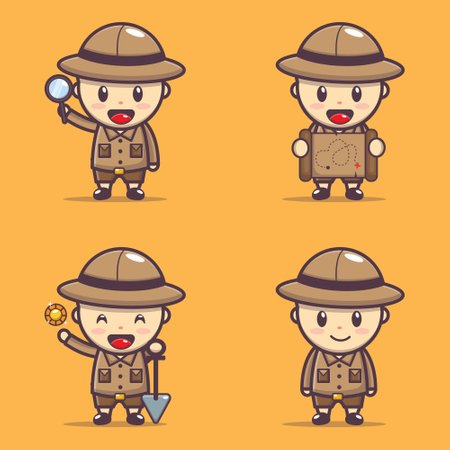 Cute archaeologist vector illustration. Cute Profession cartoon vector illustration.のイラスト素材