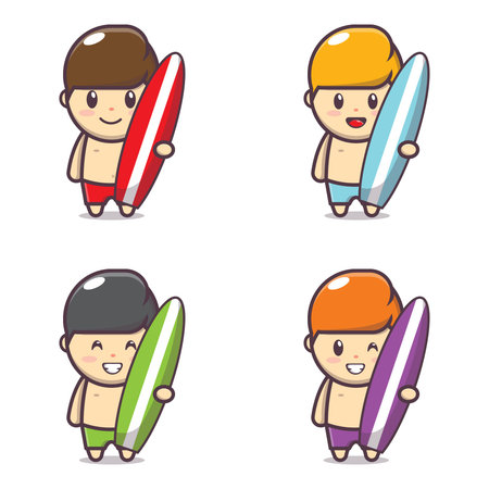 Cute surfing boy illustration. Cute Profession cartoon vector illustration.のイラスト素材