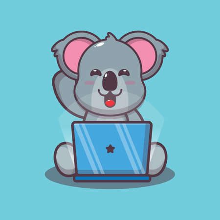 Cute koala with laptop. Cute animal cartoon illustration.のイラスト素材
