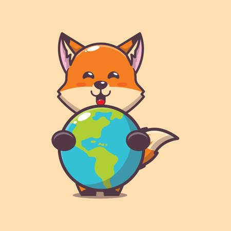 Cute cartoon fox in world animal day.のイラスト素材