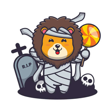 Cute halloween lion cartoon mascot vector illustration.のイラスト素材