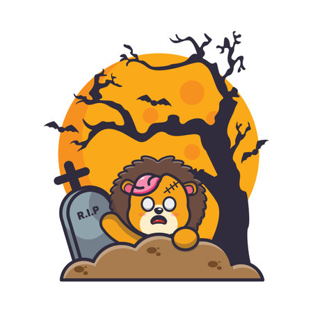 Cute halloween lion cartoon mascot vector illustration.のイラスト素材