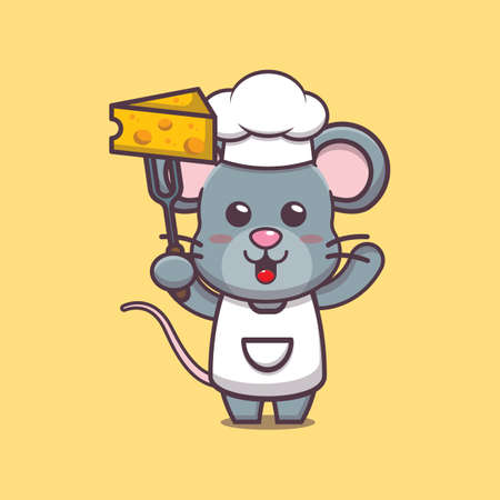 Cute chef mouse cartoon mascot vector illustration.のイラスト素材