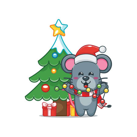 cute mouse cartoon vector mascot illustrationのイラスト素材