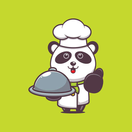cute panda chef cartoon vector mascot illustrationのイラスト素材