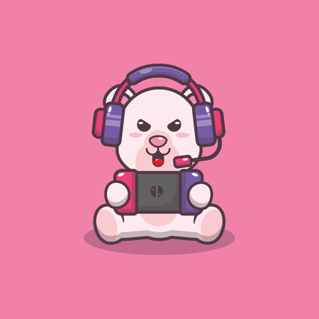 Cute polar bear playing a gameのイラスト素材