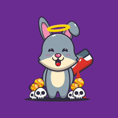 Good or bad rabbit holding bloody machete in halloween dayのイラスト素材