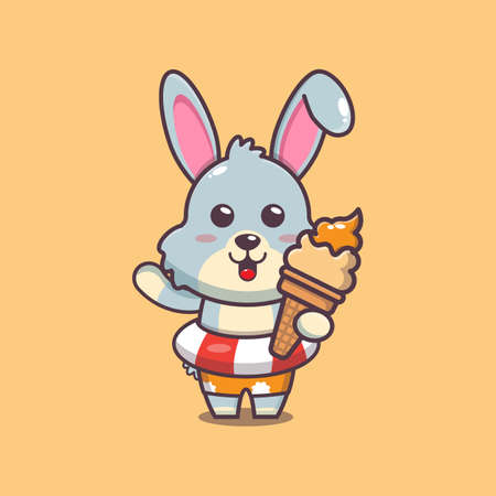 Cute summer rabbit character cartoon illustration.のイラスト素材