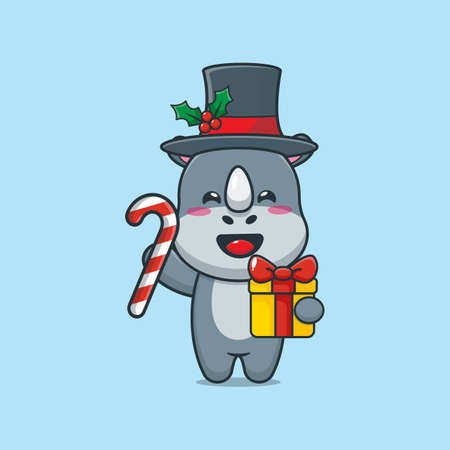 Cute cartoon character christmas rhinoのイラスト素材