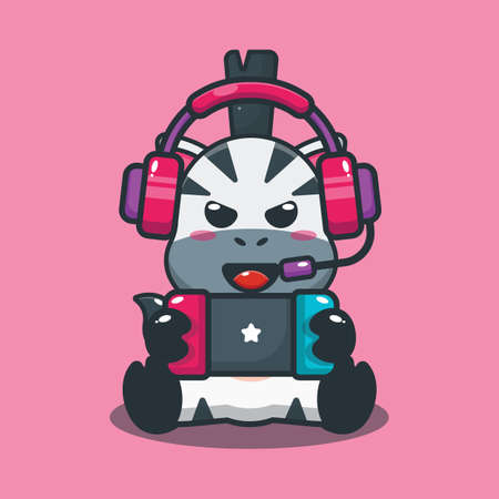 Cute zebra playing a gameのイラスト素材